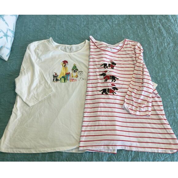 Coral Bay Christmas Puppy Tee Shirts 3 quarter sleeve lot of 2 - Picture 1 of 9